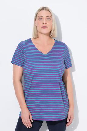 Femme T-shirt technique rayé. Col V et manches courtes. Coupe Classic