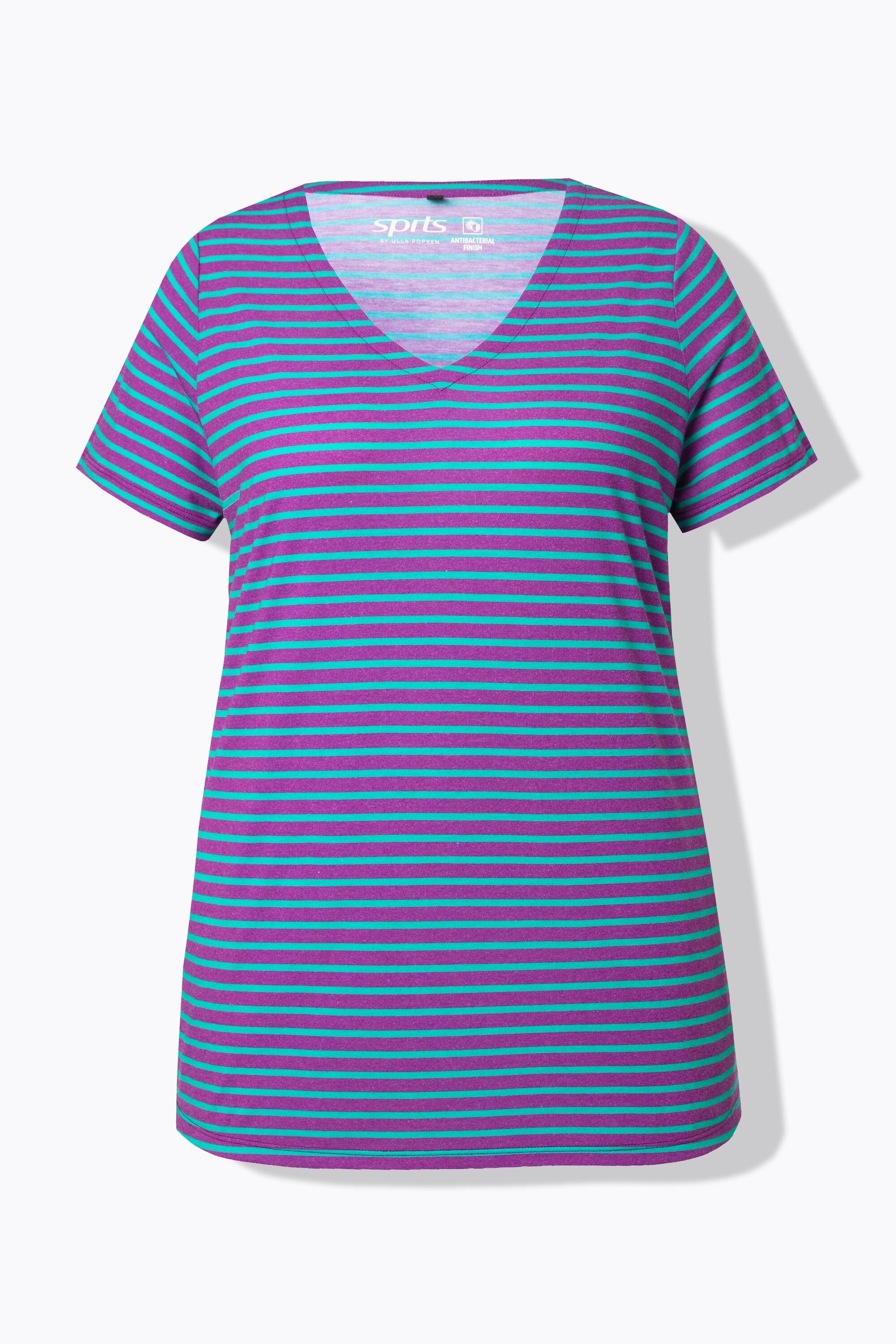 Femme T-shirt technique rayé. Col V et manches courtes. Coupe Classic 6/6