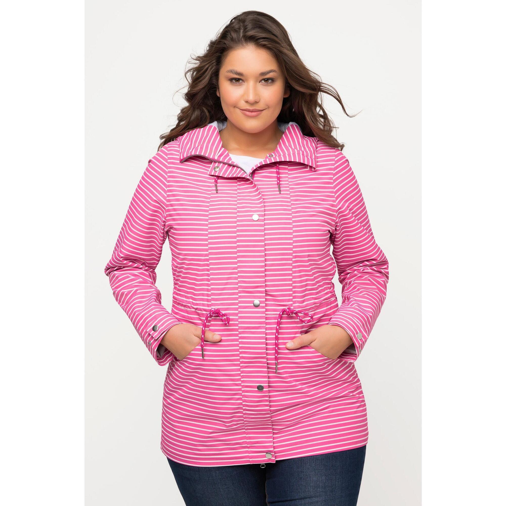 Ulla Popken - Femme Veste Technique Hyprar À Rayures Imperméable Capuche - Veste - Rose - Decathlon