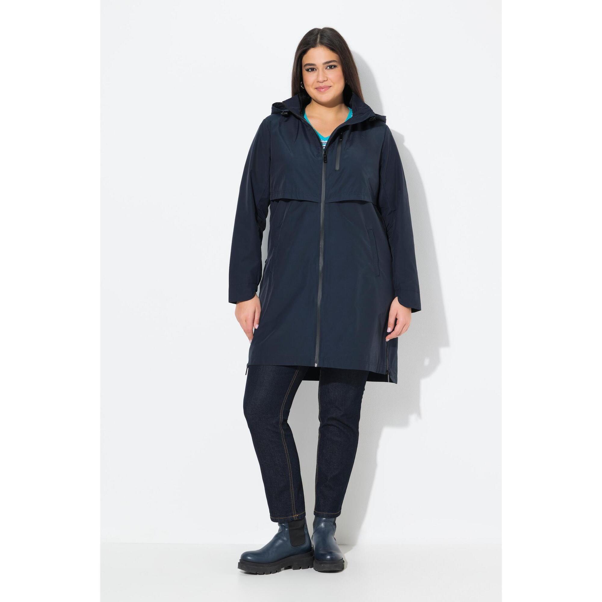 Ulla Popken - Femme Parka À Capuche. Fentes Latérales Zippées. Poches Zippées - Veste - Bleu - Decathlon