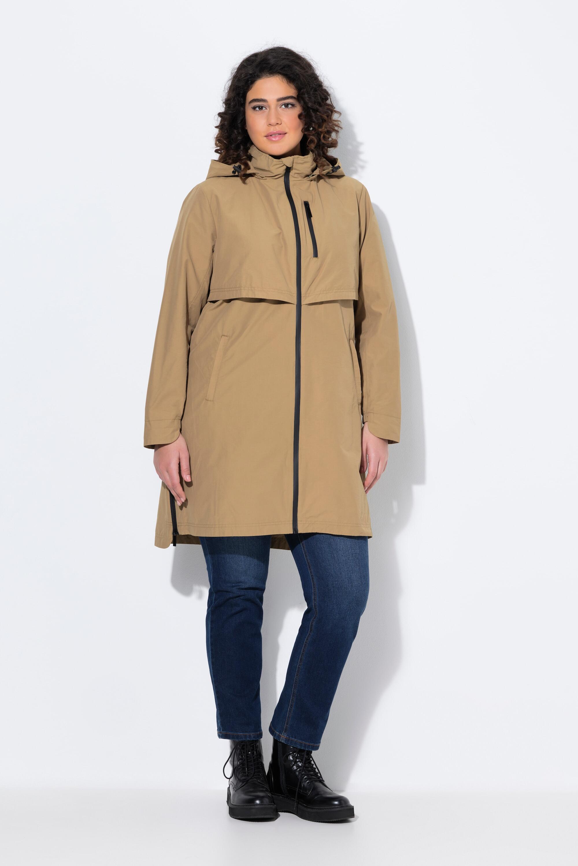 ULLA POPKEN Parka donna taglie comode marrone con cappuccio removibile