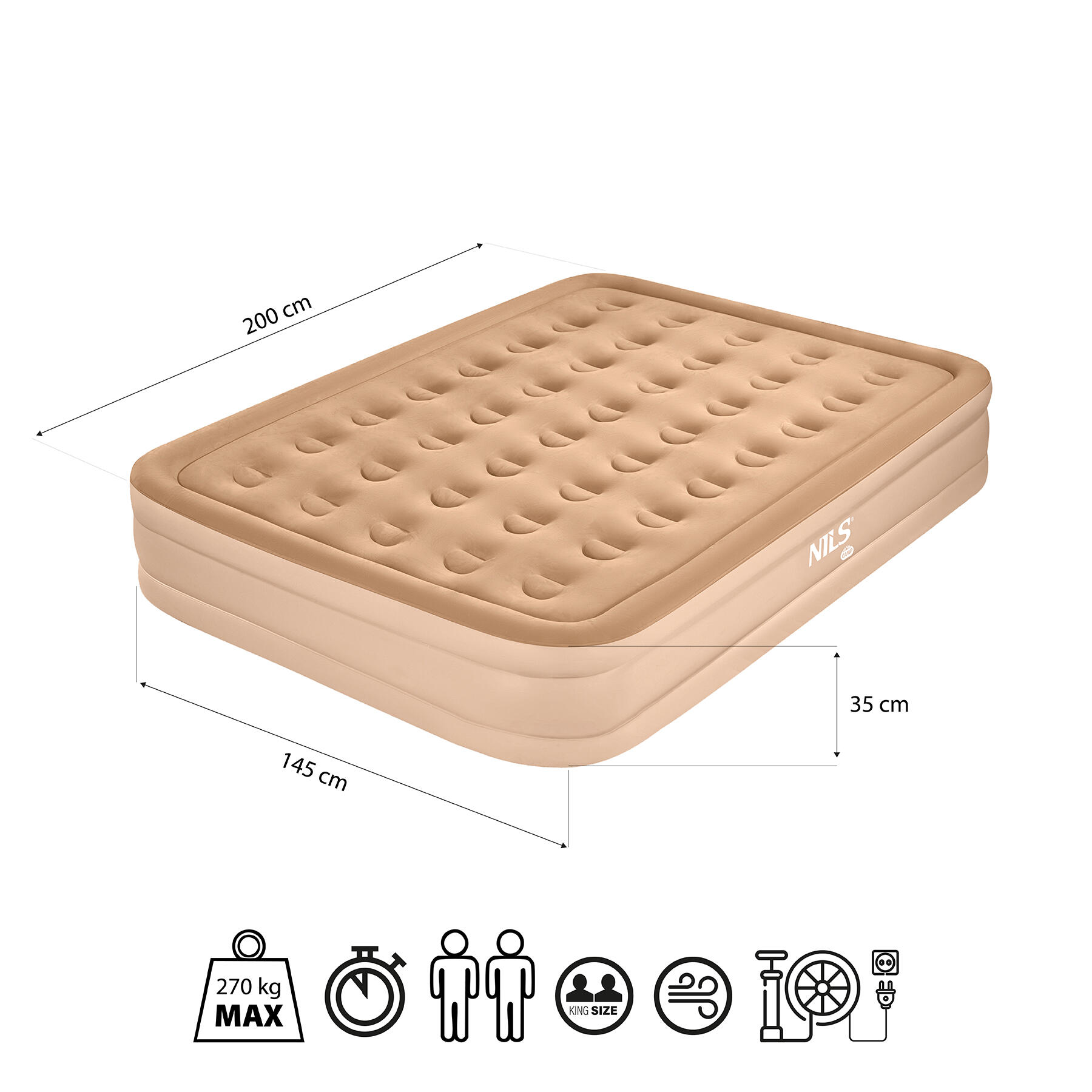 Matelas gonflable 2 personnes King Size 200x145 avec pompe électrique NILS CAMP 4/8