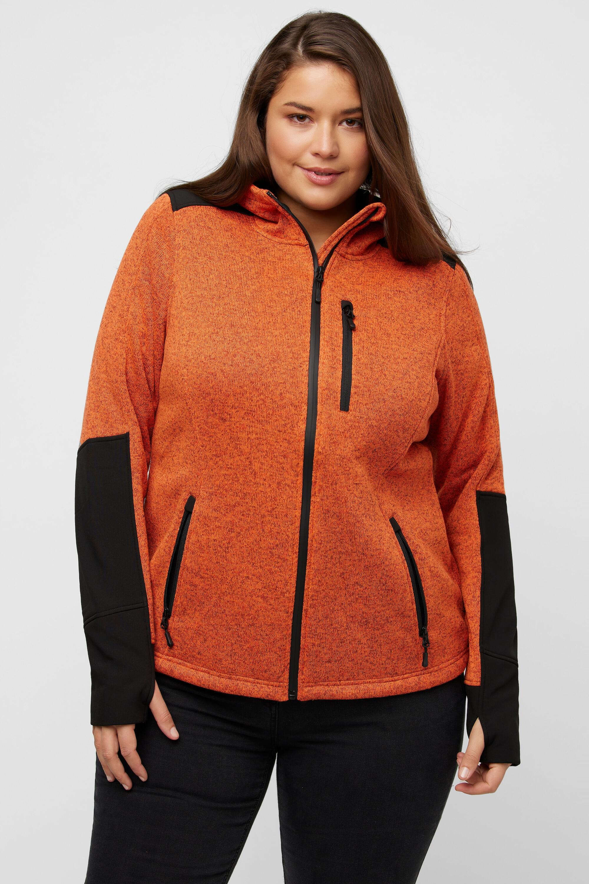 ULLA POPKEN WOMEN'S ORANGE Fleece Jacket, adjustable hood, thumbholes