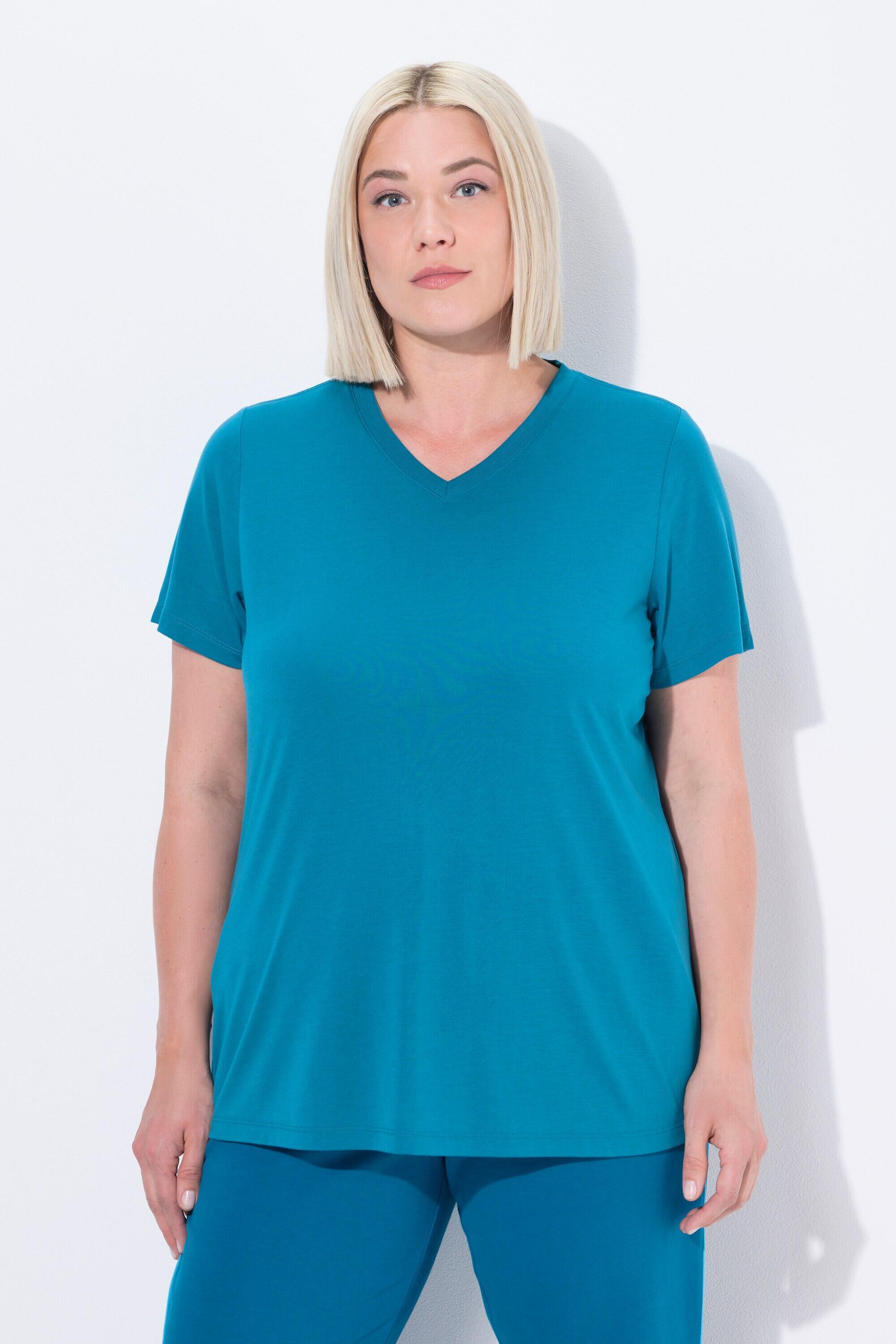 ULLA POPKEN T-shirt tecnico donna antibatterico Scollo a V Verde 50% viscosa 50% poliestere