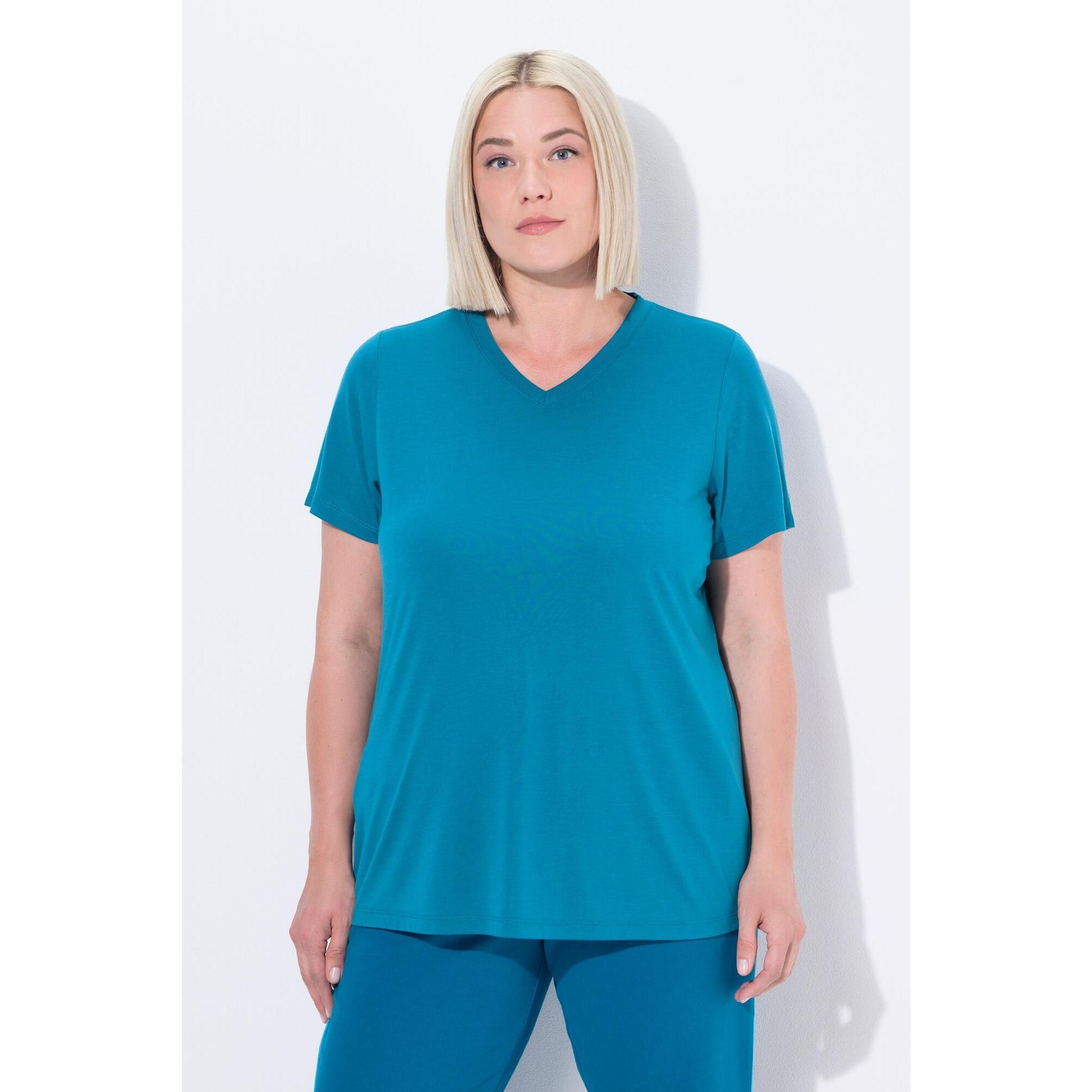 Ulla Popken - Femme T-shirt Technique Antibactérien Décolleté En V Et Manches Courtes - T-shirt Manches Courtes - Vert - Decathlon