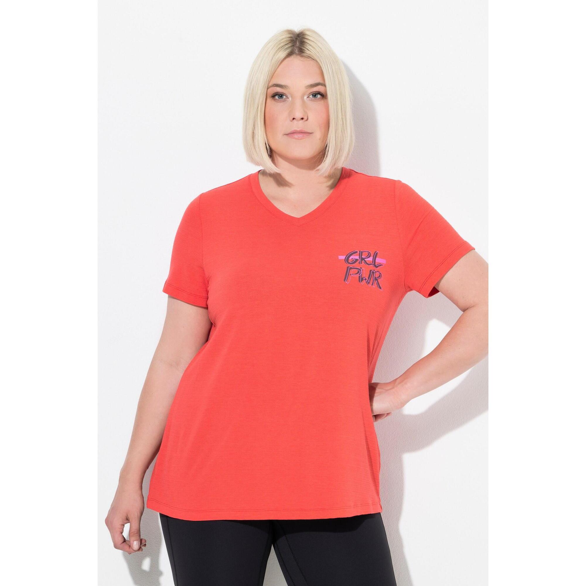 Ulla Popken - Femme T-shirt Technique Manches Courtes Et Décolleté En V Découpes Dans Le Dos - T-shirt Manches Courtes - Rouge - Decathlon