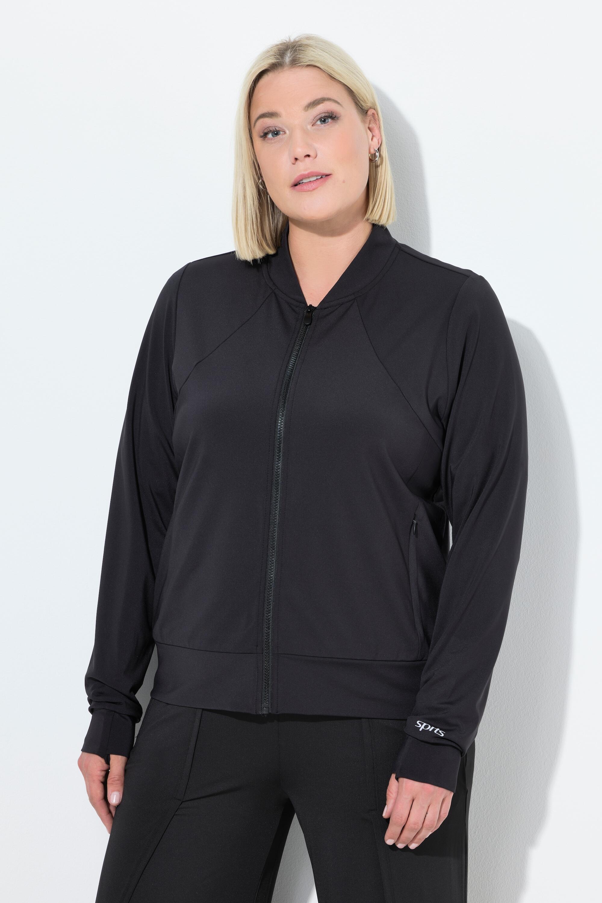 ULLA POPKEN Giacca in pile donna Teddy con colletto blouson, passanti per il pollice, nero
