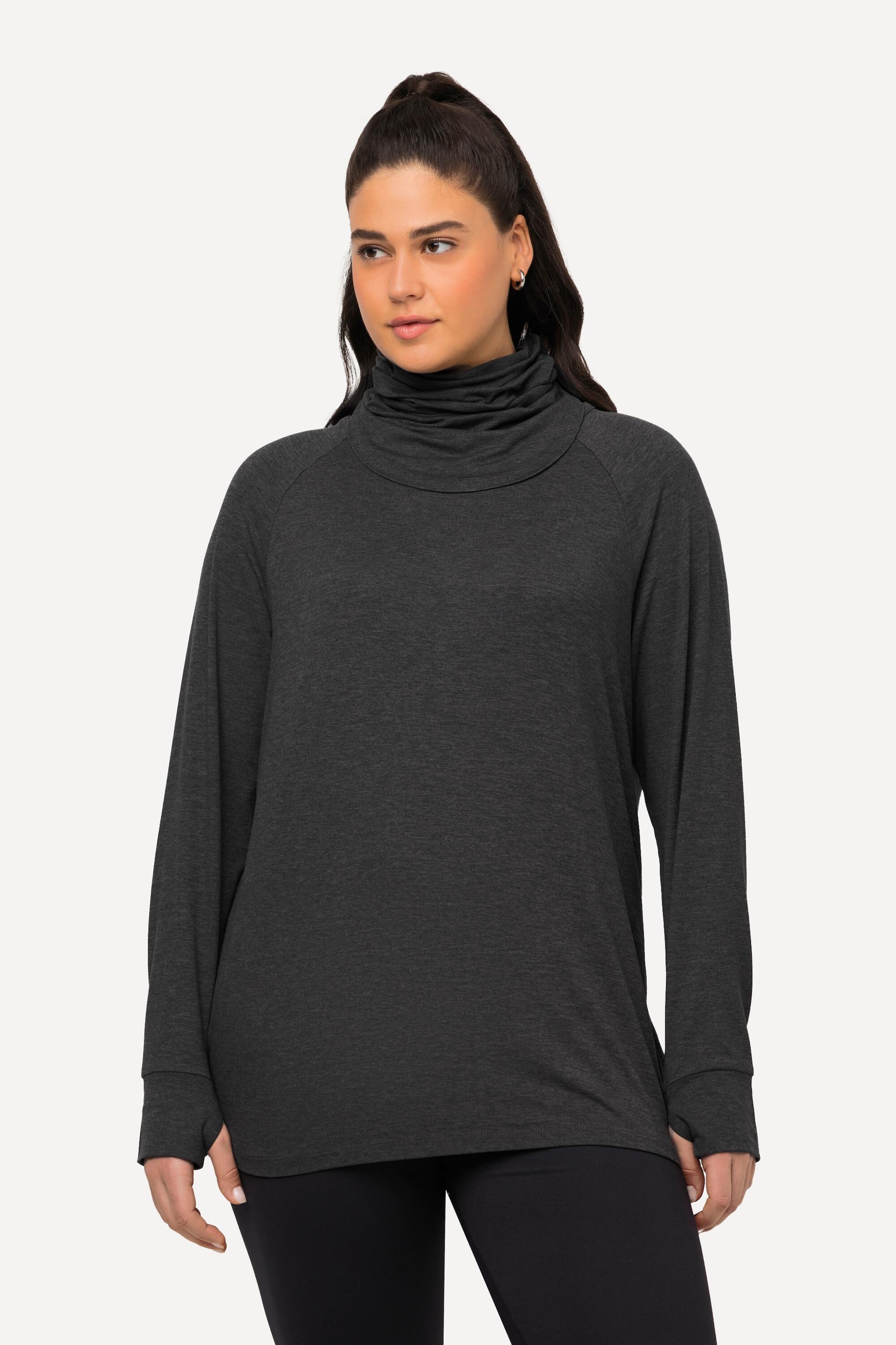 ULLA POPKEN Maglione donna nero, scollo rotondo, foro per il pollice, snood