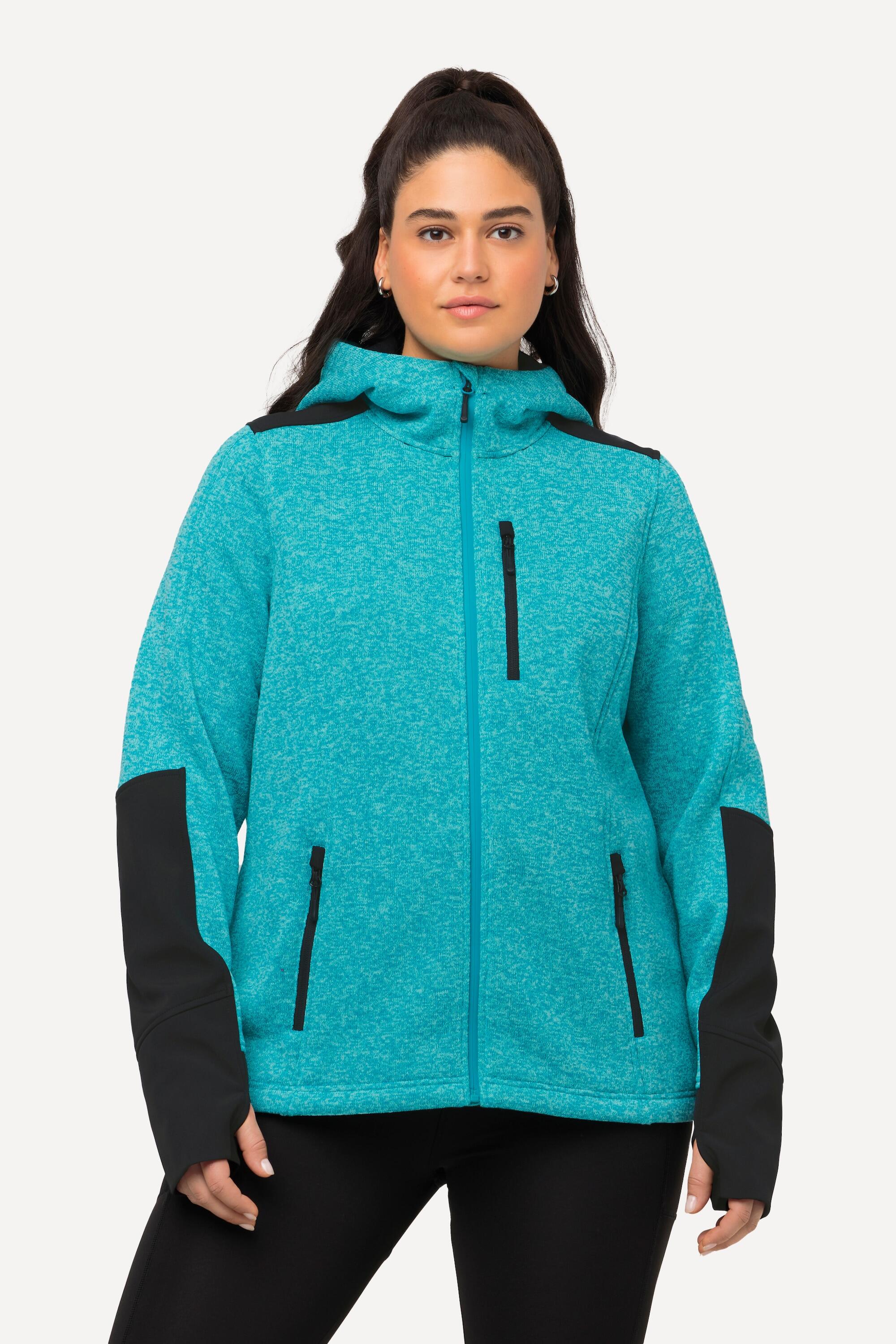 ULLA POPKEN Women's Fleece Jacket BLAU with Hood, Plus Size, 100% Polyester