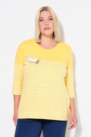 Damen Shirt Ringel Papierboot U-Boot-Ausschnitt 3/4-Arm