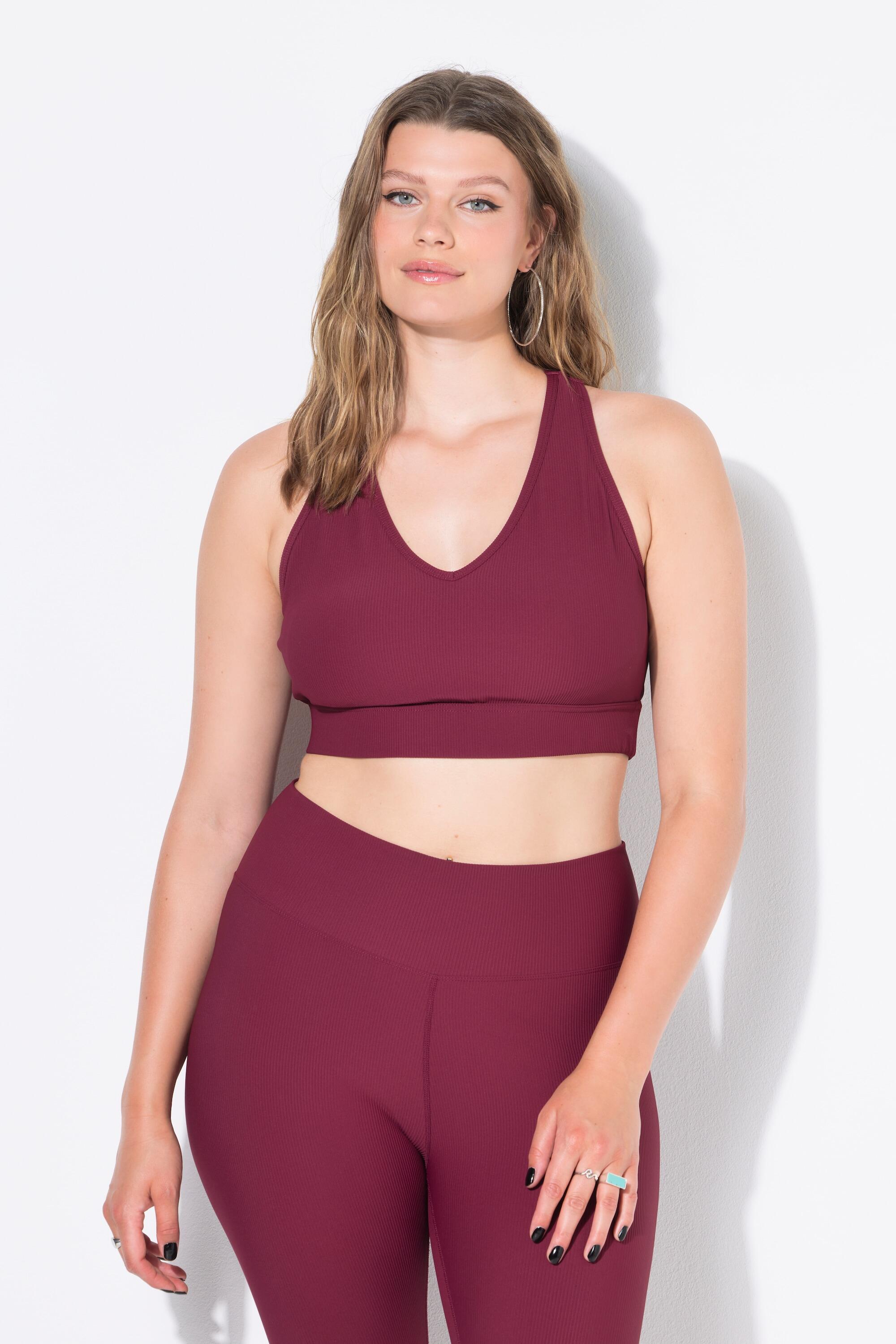 ULLA POPKEN Top taglia grande in jersey a coste ROSSO, spalline incrociate, 75% poliammide