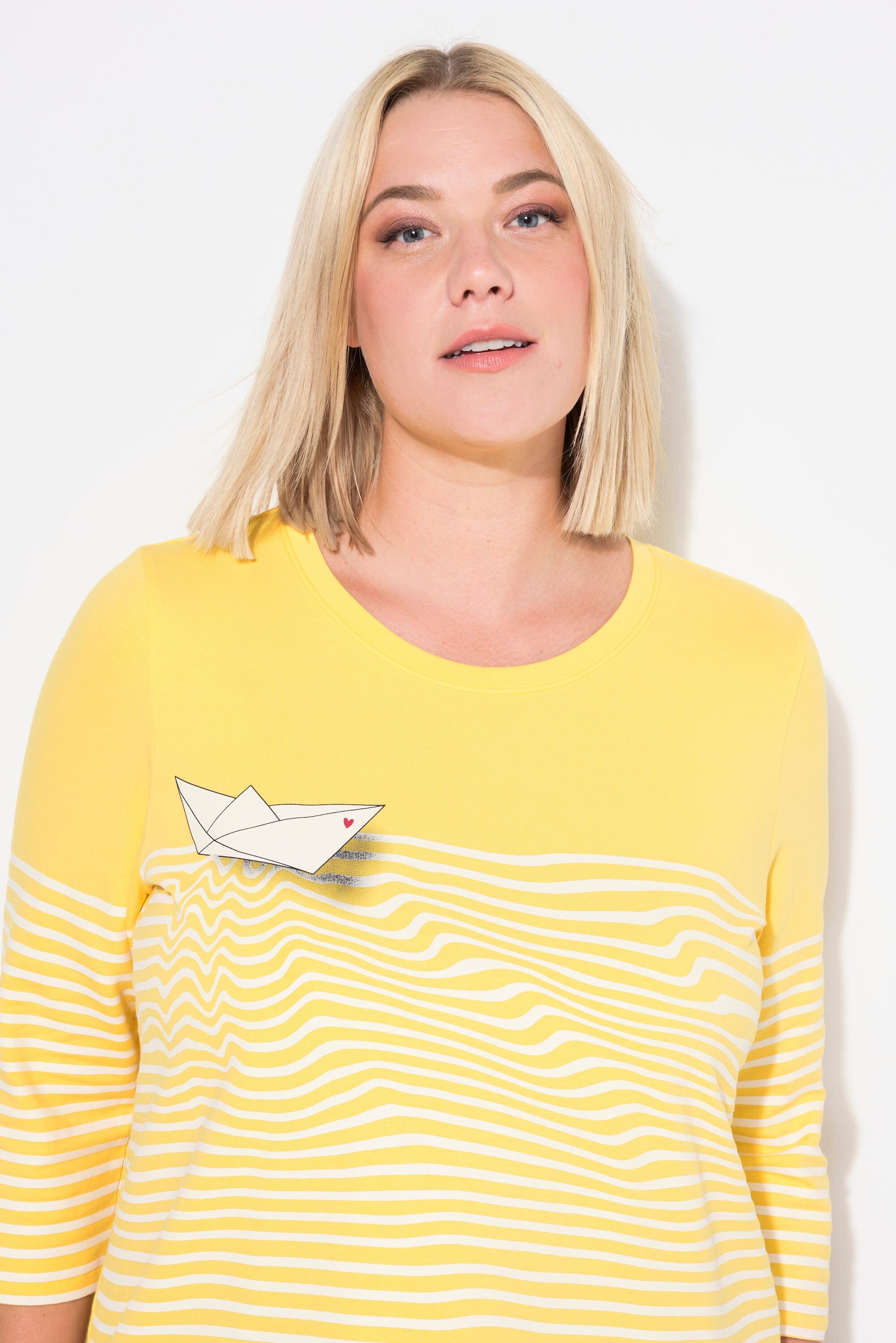Femme T-shirt à rayures motif bateau en papier encolure bateau et manches 3/4 4/7