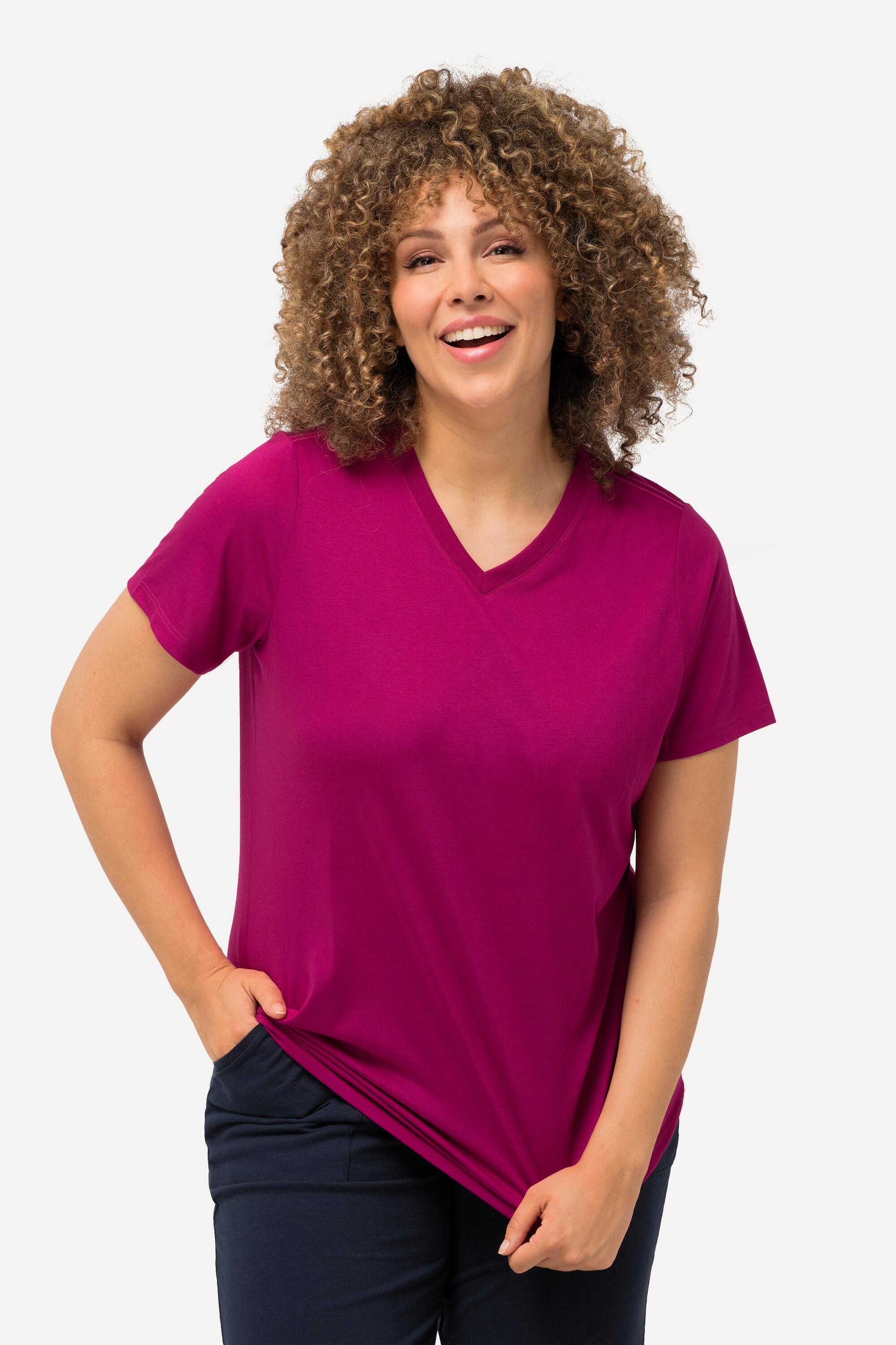 Femme T-shirt technique antibactérien décolleté en V et manches courtes 4/5