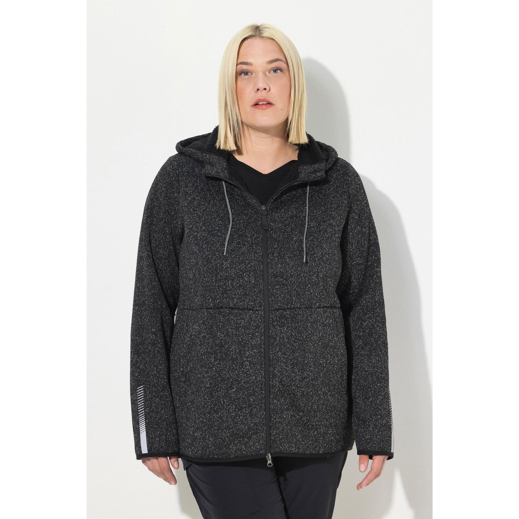 Ulla Popken - Femme Veste En Maille Polaire Doublure En Polaire Réflecteur - Sweat Zippé - Noir - Decathlon