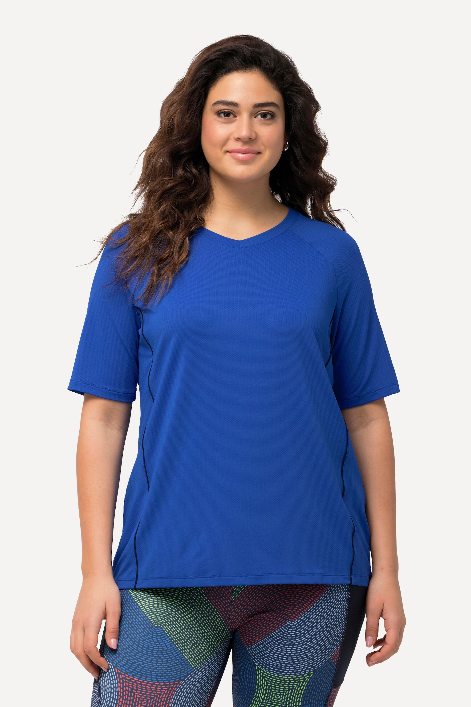 ULLA POPKEN T-shirt donna protezione UV 50+ scollo a V manica corta blu