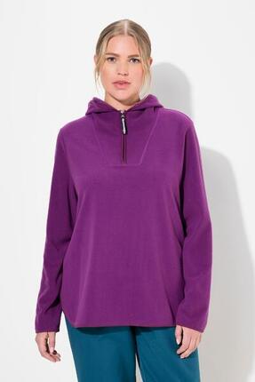 Dames Troyer van fleece kort oversized capuchon lange mouwen gerecycled