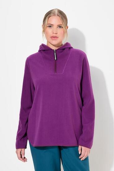 Dames Troyer van fleece kort oversized capuchon lange mouwen gerecycled