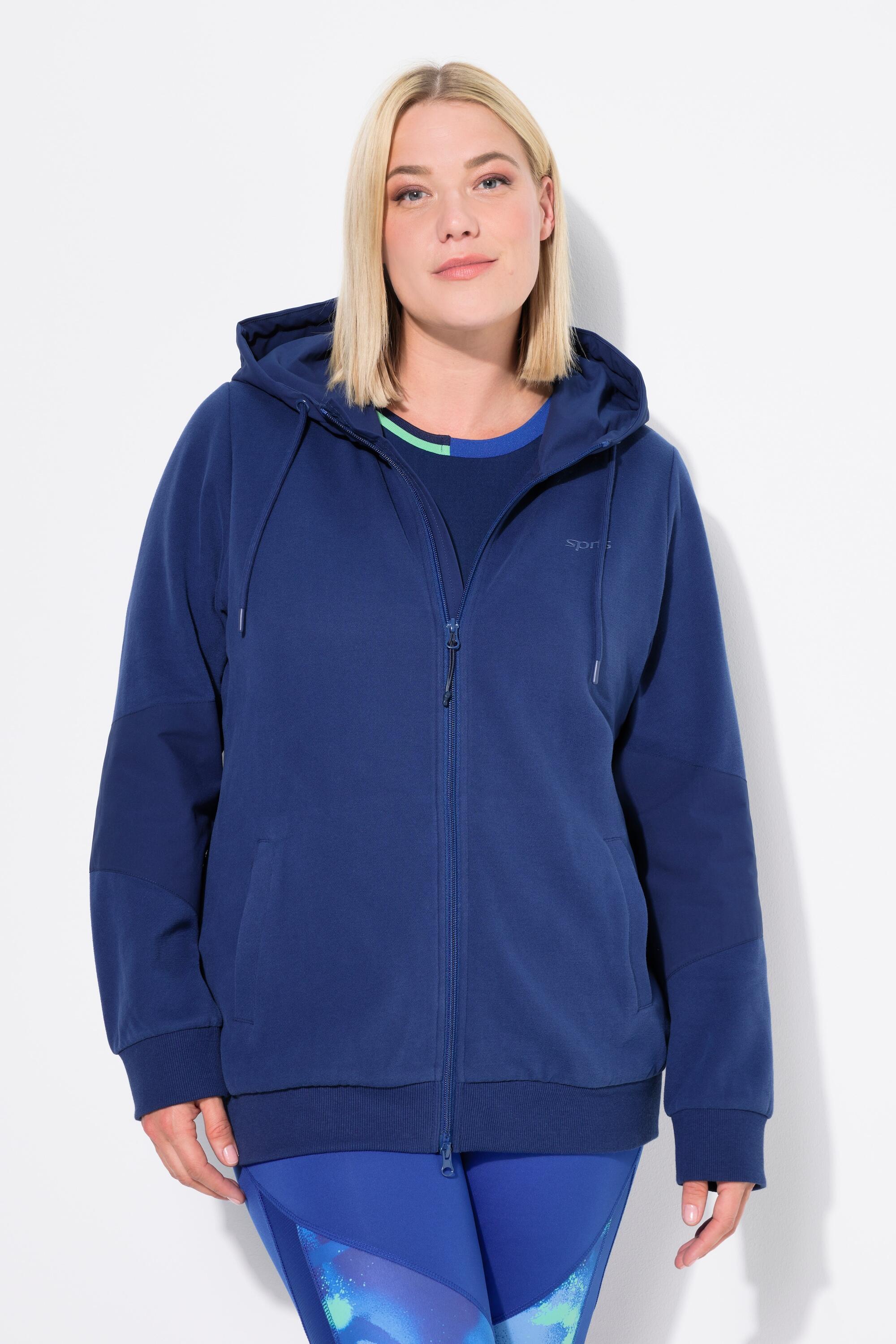 ULLA POPKEN Plus-Size Women's Hoodie - Two-Way Zip, Blue