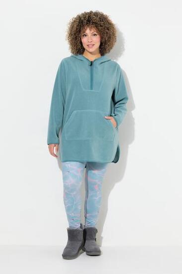 Damen Long-Teddy-Fleecepullover Kapuze Zipper Langarm