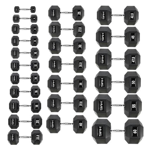 Gantere hexagonale cauciucate fitness antrenament forță HMS HEX PRO