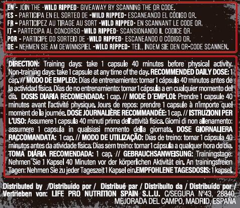 Quemagrasas Life Pro Wild Ripped 90 Caps Potente Quemagrasas con Estimulantes 2/5