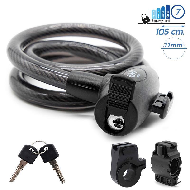 EWHEEL Candado de Cable con Llave Ewheel Negro para Patinetes Eléctricos y Bicicletas