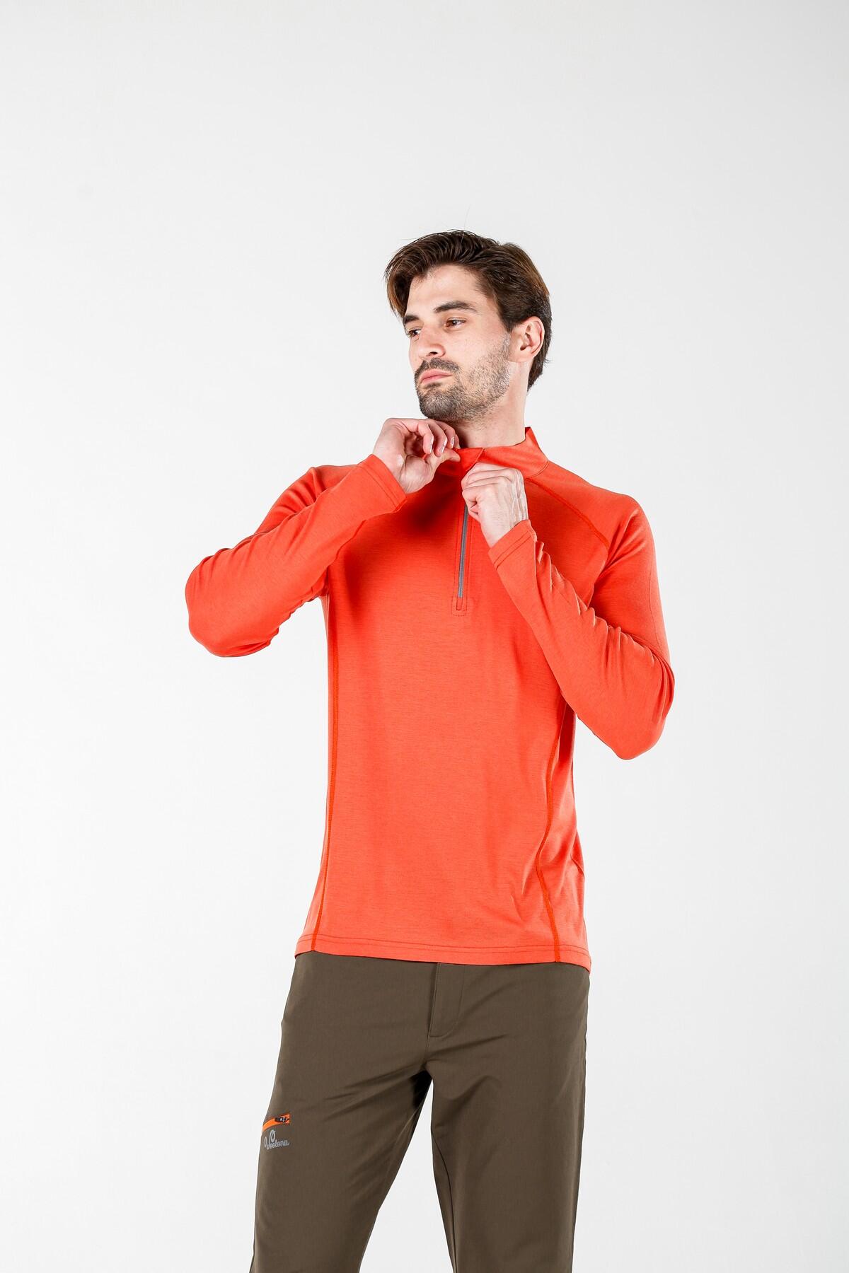 Astro -męska koszulka 100% wełna merino z zamkiem YKK (195 g/m²)XXL,Pomarańczowy 4/5