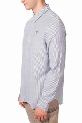 Chemise - Homme - Seersucker, Col boutonné, Logo brodé - Blanc/Bleu