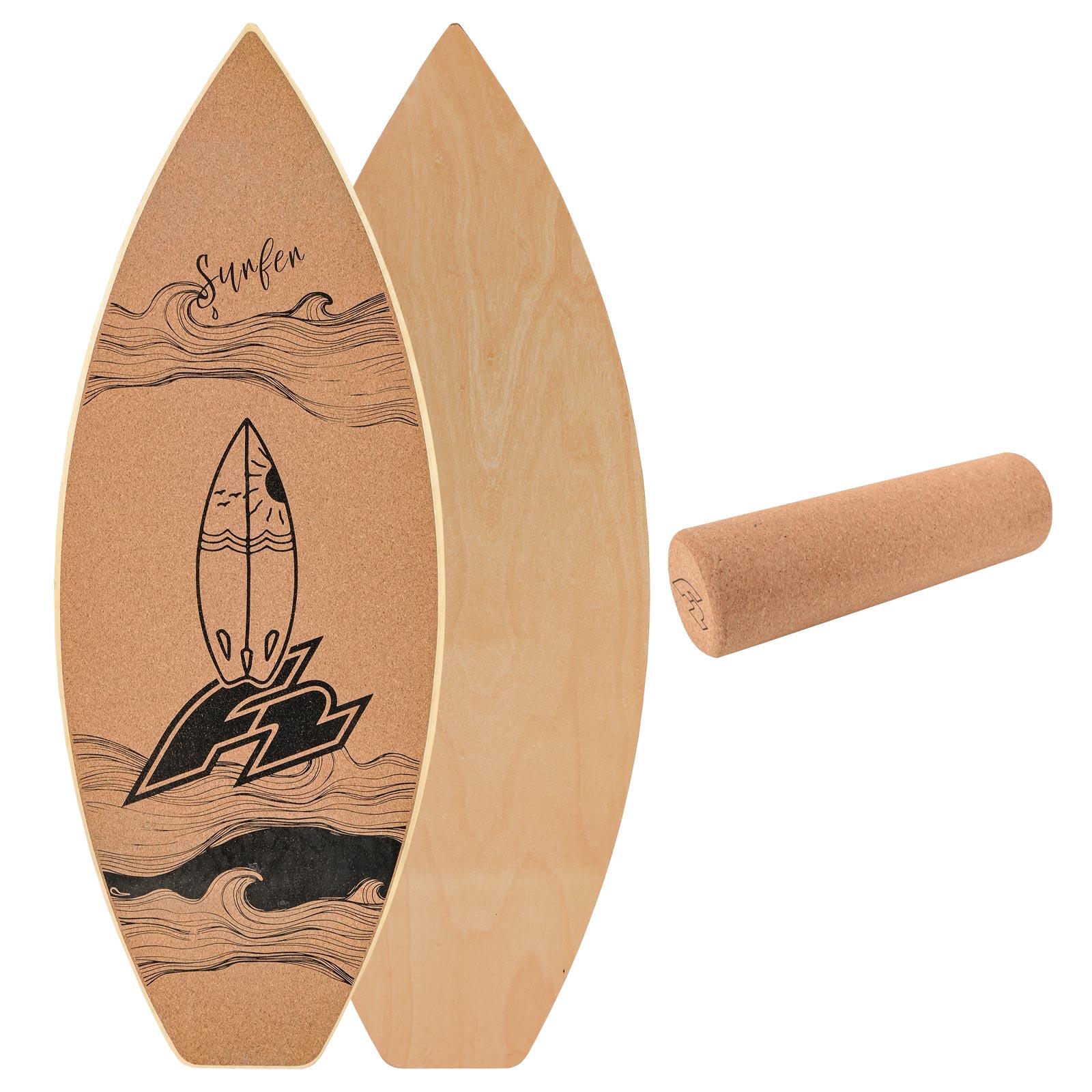 F2 F2 Kork Balance Board Surf 84x31cm mit Korkrolle - für sofortigen Trainingsspaß!
