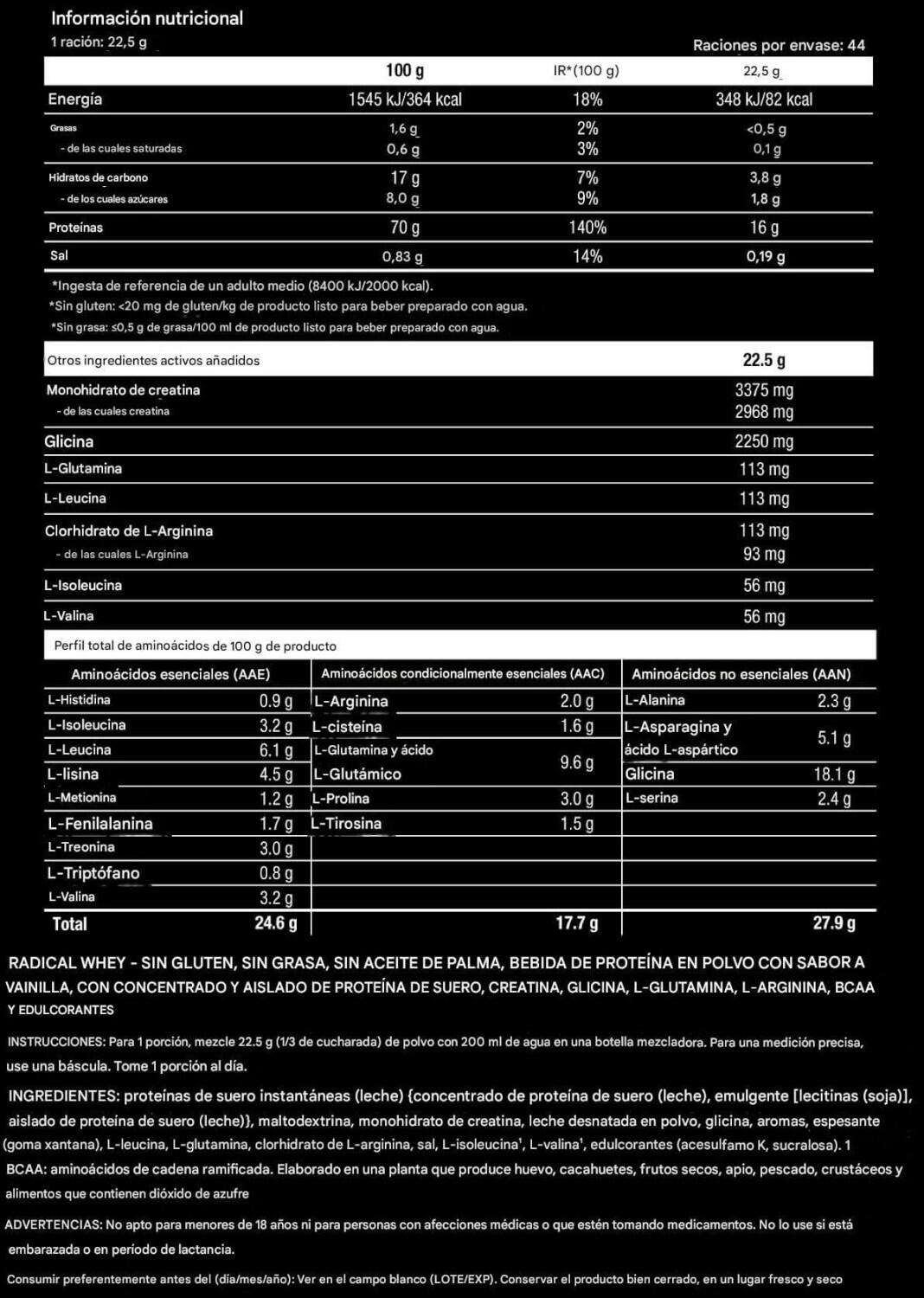 Radical Whey 1 Kg Vainilla 4/5