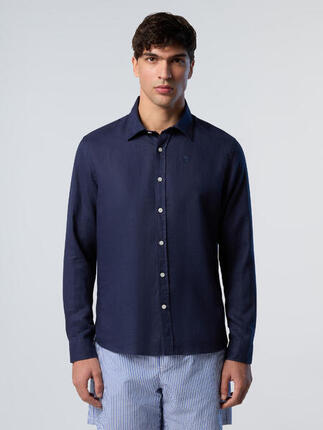 camisa de lino con logo bordado para hombre