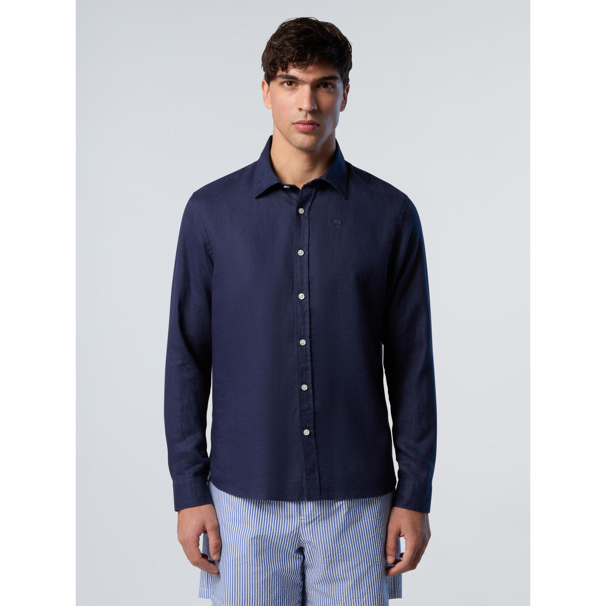 North Sails - Chemise En Lin Avec Logo Brodé Pour Homme - Chemise Manches Longues - Bleu - Decathlon