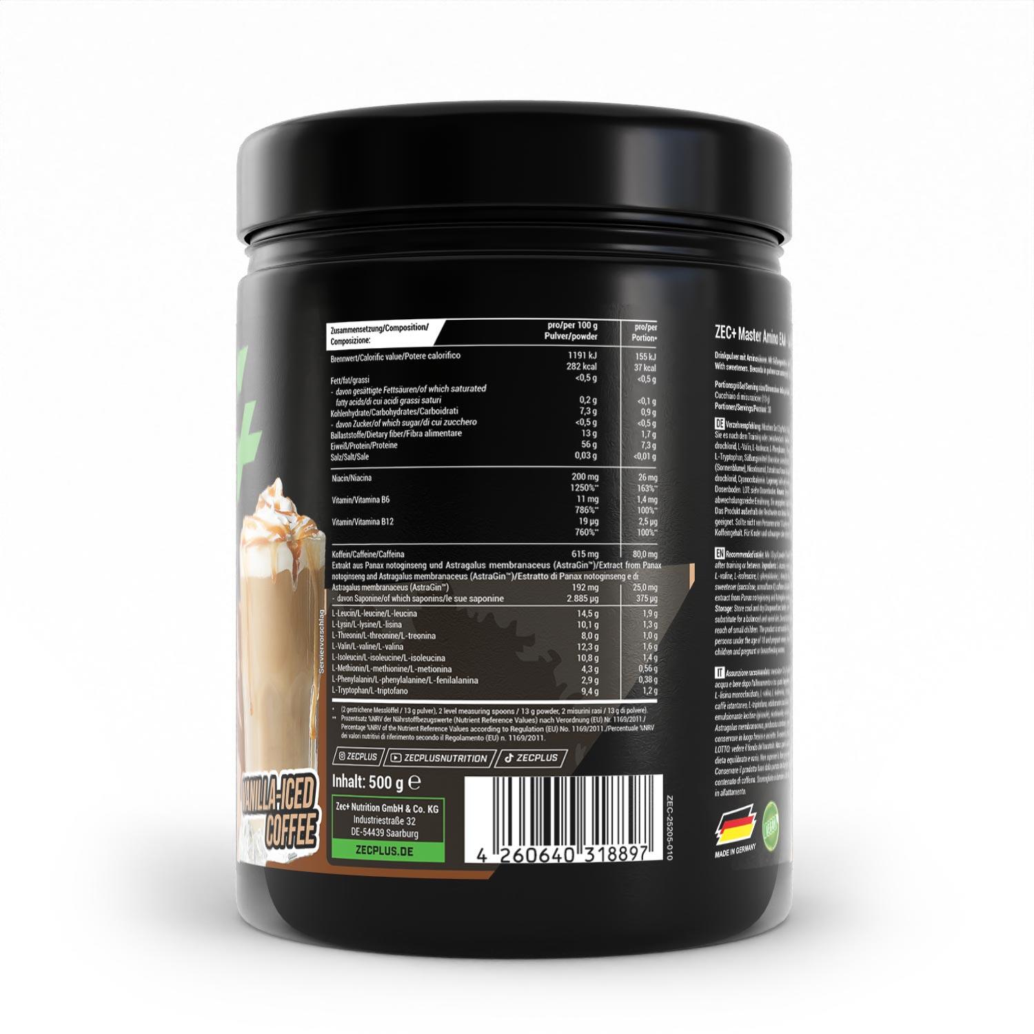 Zec+ Master Amino EAA Powder (500g) Vanilla Iced Coffee - Acides aminés - EAA 2/3