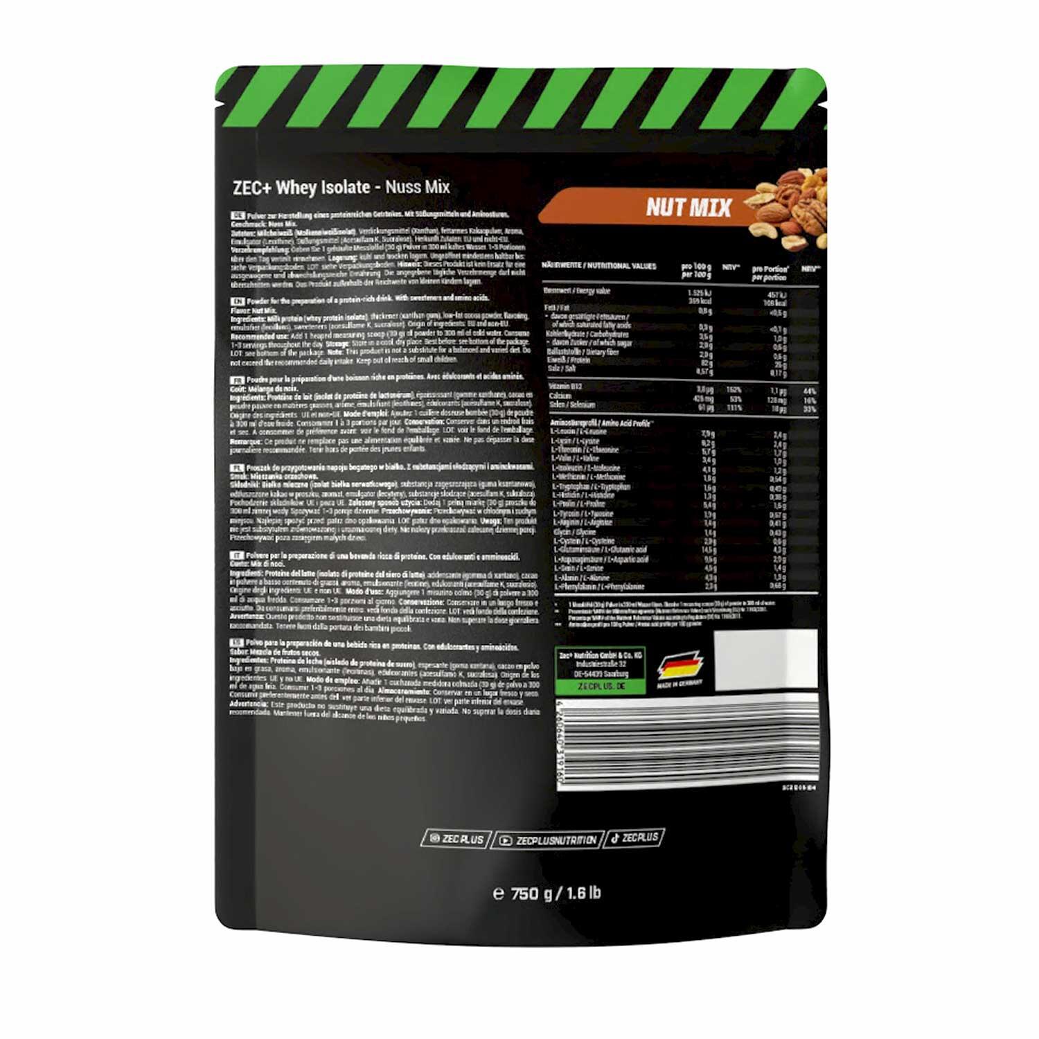 Zec+ Whey Isolate (750g) Nut Mix - Protéines - Isolat de protéines de lactosérum 2/3