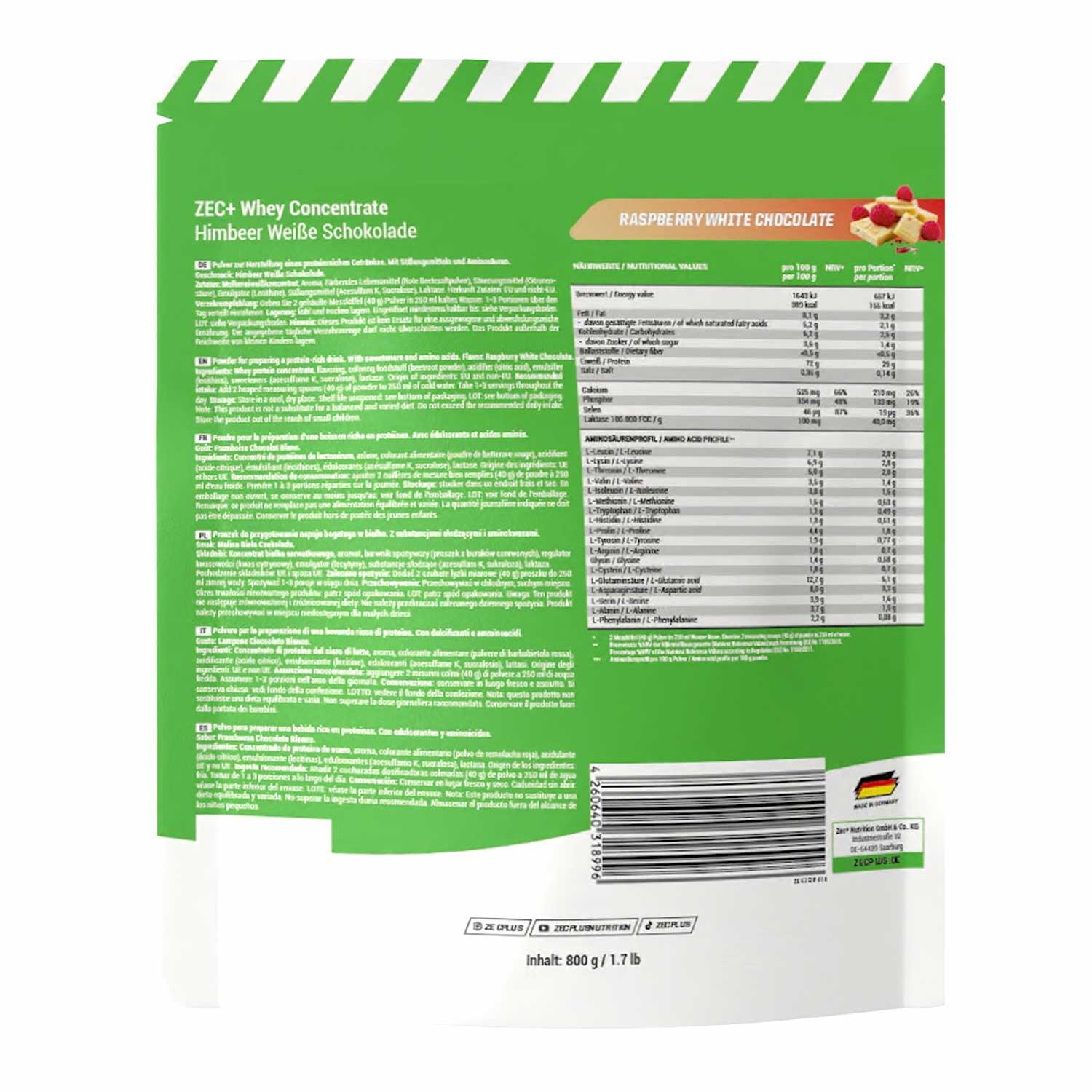 Zec+ Whey Concentrate (800g) Raspberry White Chocolate - Protéines 2/3
