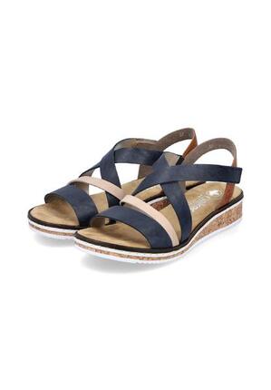 Rieker Damen Keilsandaletten Sandalen V3663-91 Blau Kombi