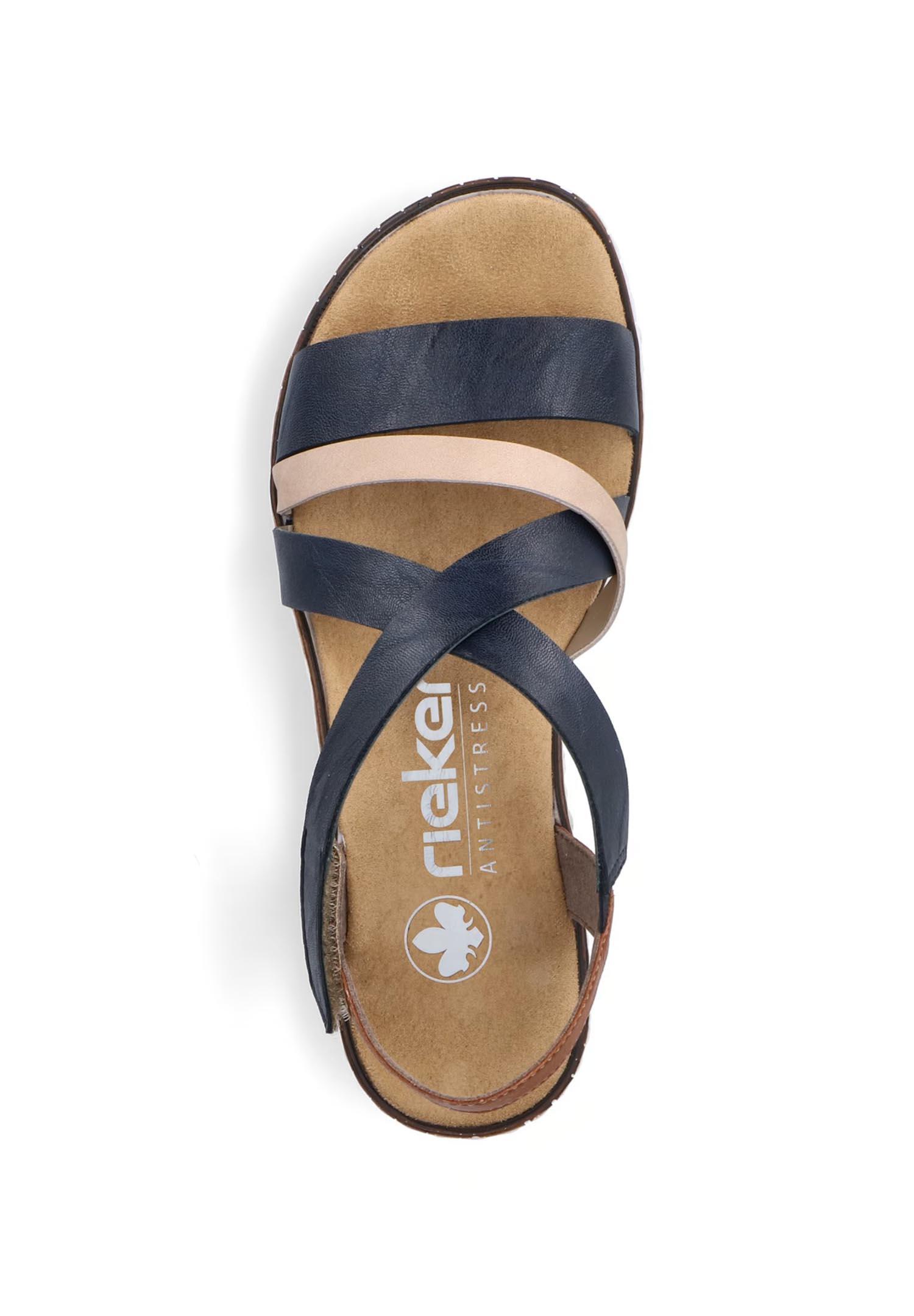Rieker Damen Keilsandaletten Sandalen V3663-91 Blau Kombi 3/4