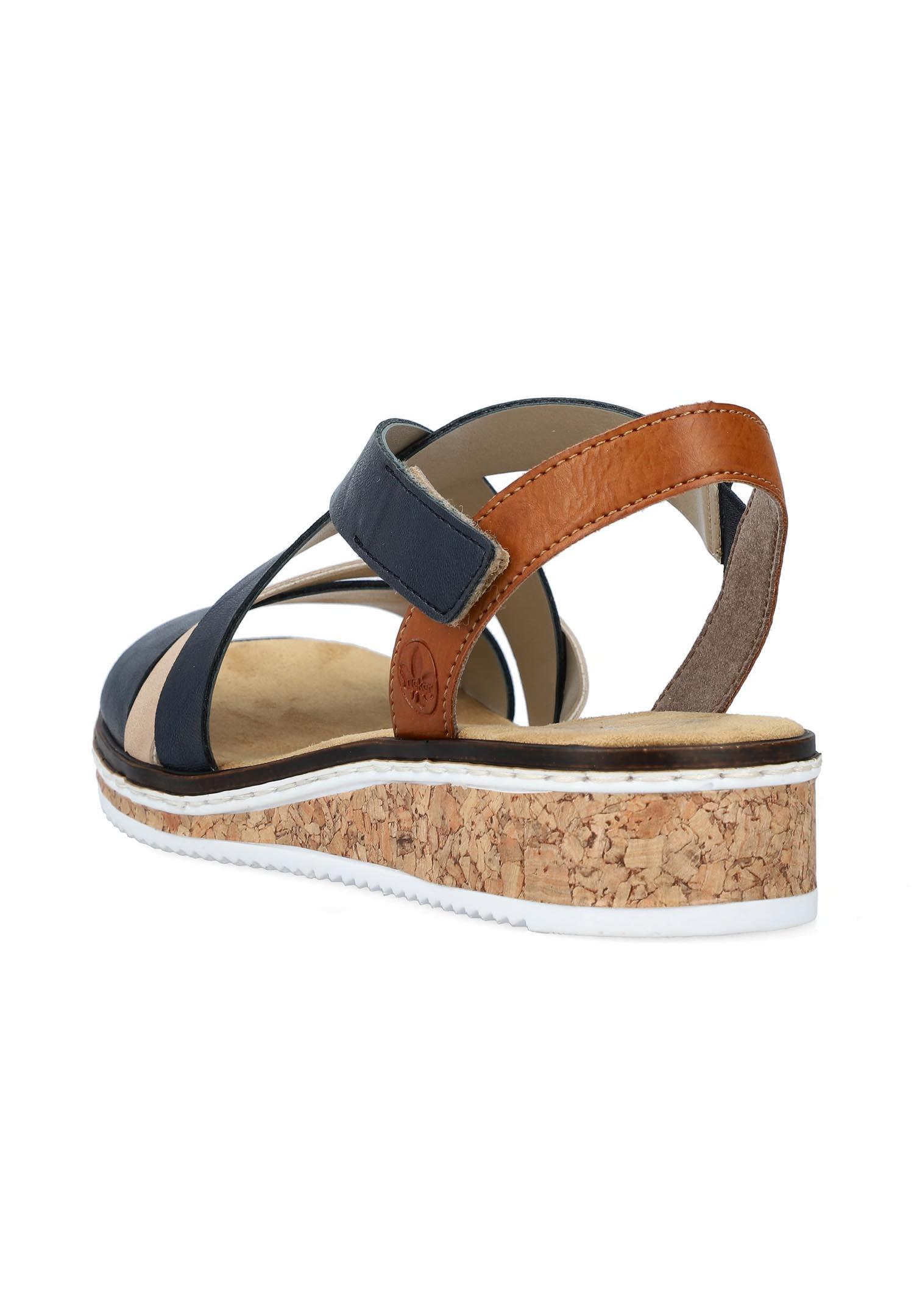 Rieker Damen Keilsandaletten Sandalen V3663-91 Blau Kombi 4/4