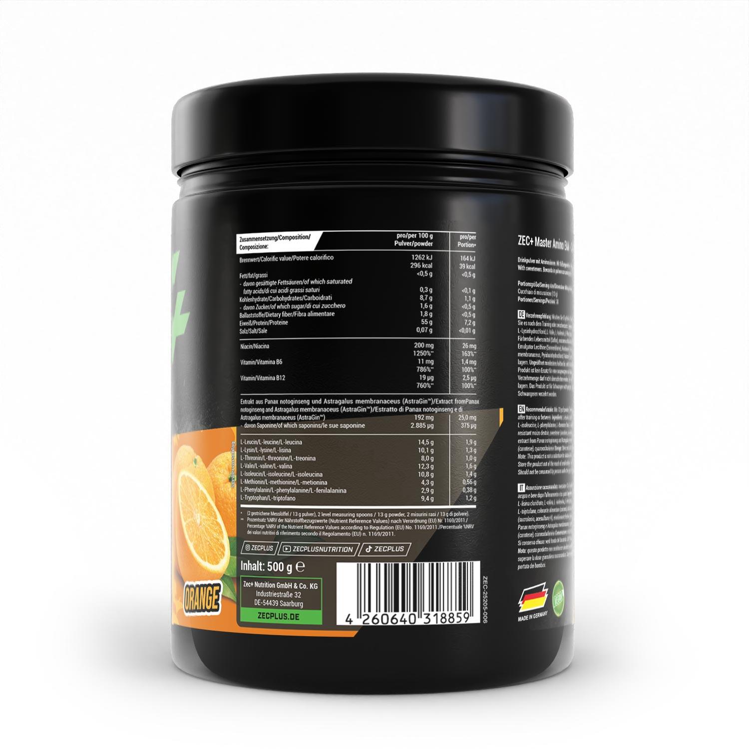 Zec+ Master Amino EAA Powder (500g) Orange - Acides aminés - EAA 2/4