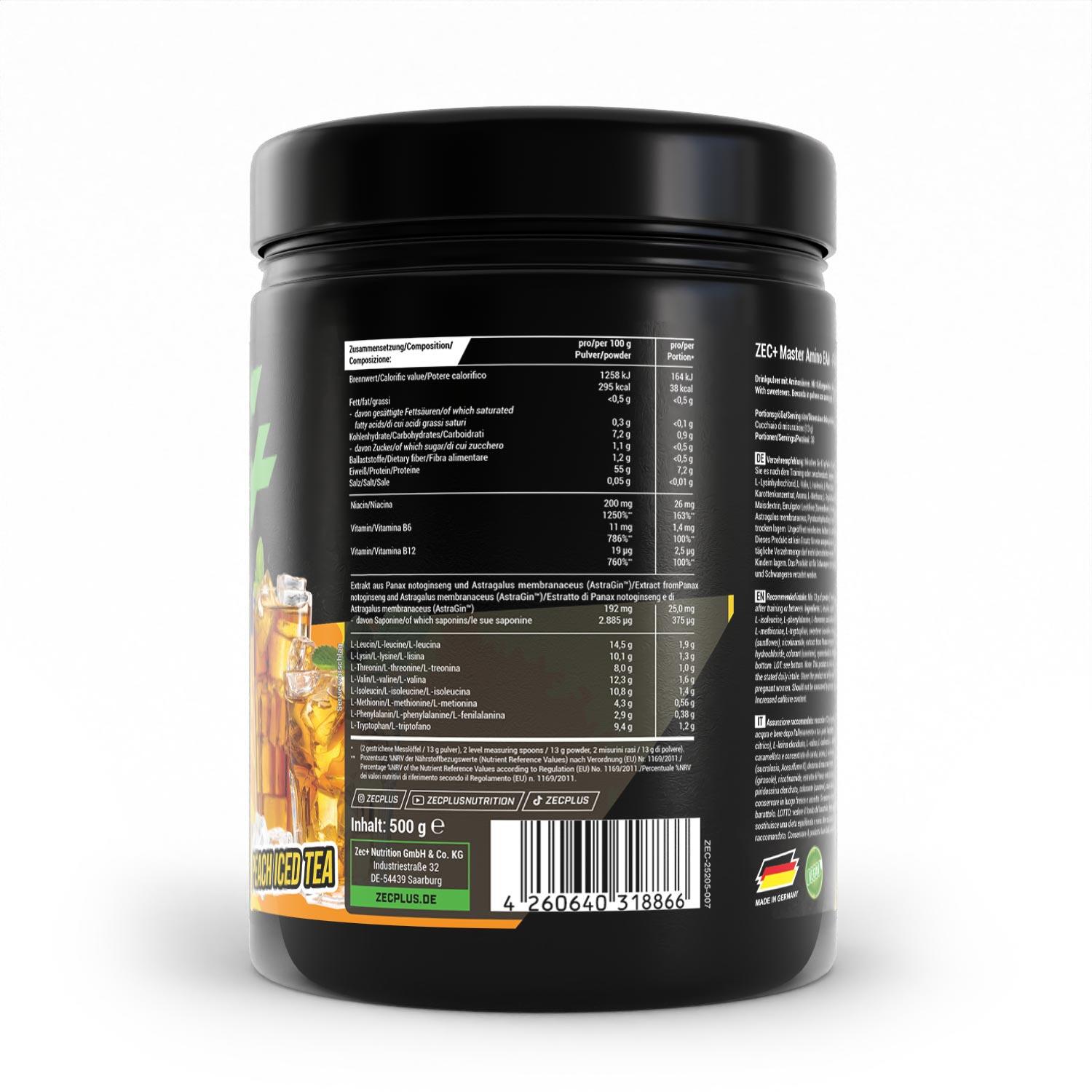 Zec+ Master Amino EAA Powder (500g) Peach Iced Tea - Acides aminés - EAA 2/4
