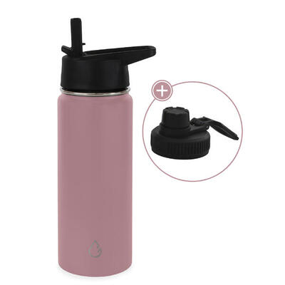 Pro waterfles rvs mosgroen 530 ml - dop met rietje en sportdop