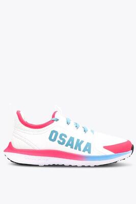 Osaka Kinder Feldhockeyschuhe Furo Play | Weiß-Retro Blau-Himbeere