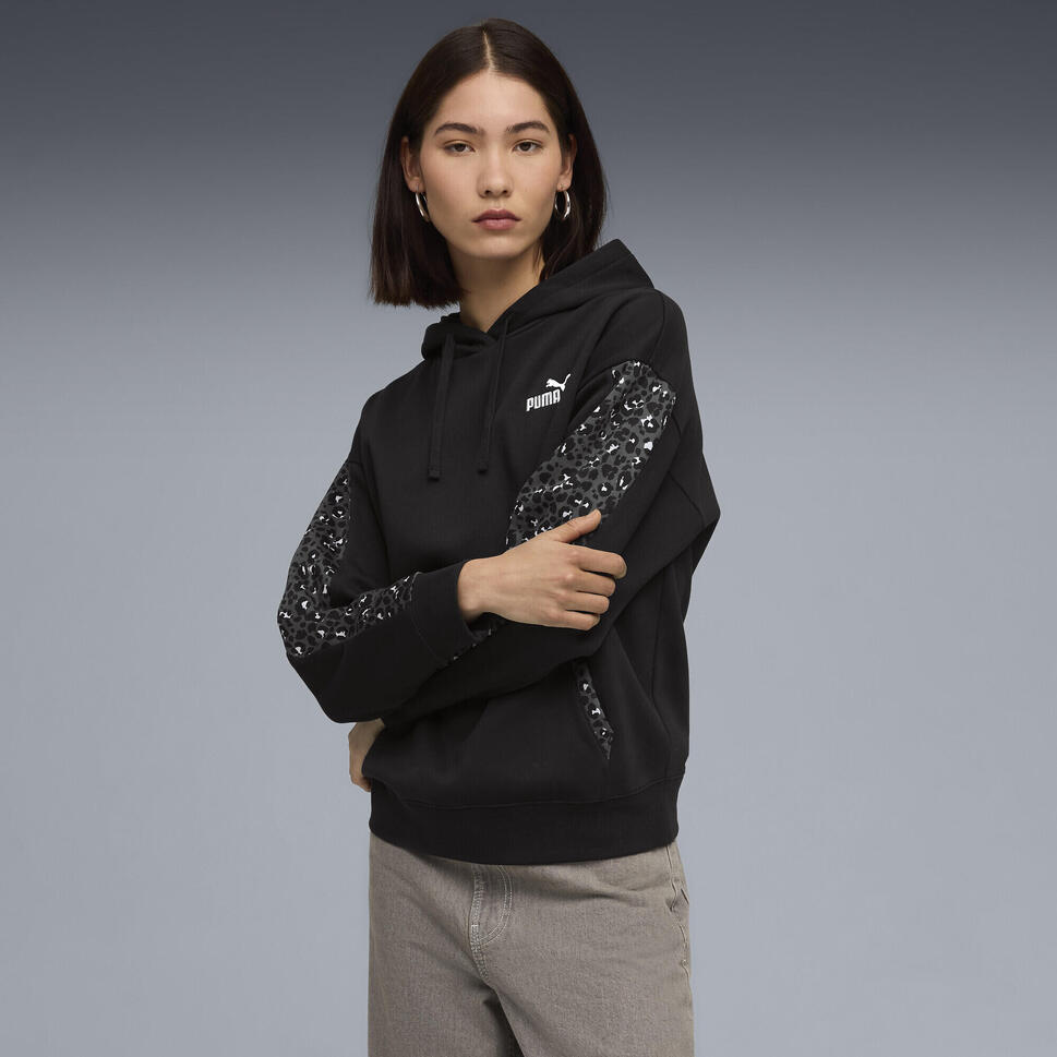 Damska bluza z kapturem Essentials ze zwierzęcym nadrukiem PUMA Black