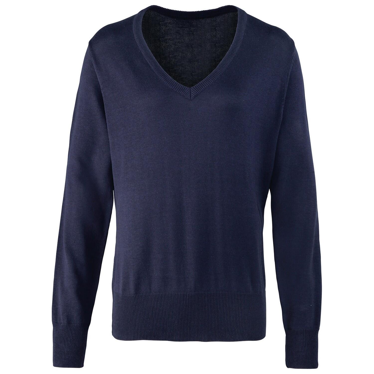 Premier Womens/Ladies Knitted Cotton Acrylic V Neck Sweatshirt