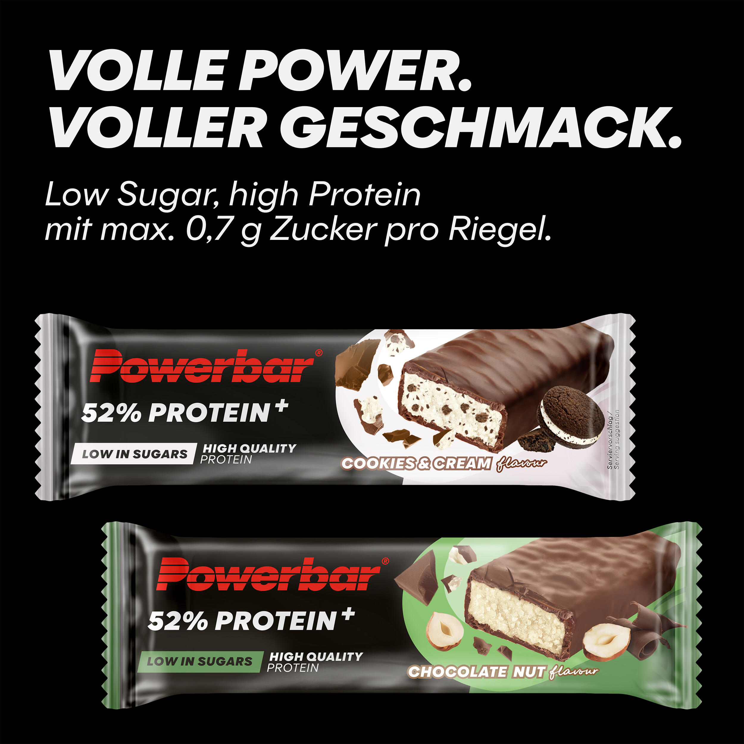 Lot de 20 Barres PowerBar 52% ProteinPlus Low Sugar Chocolate Nut 3/6