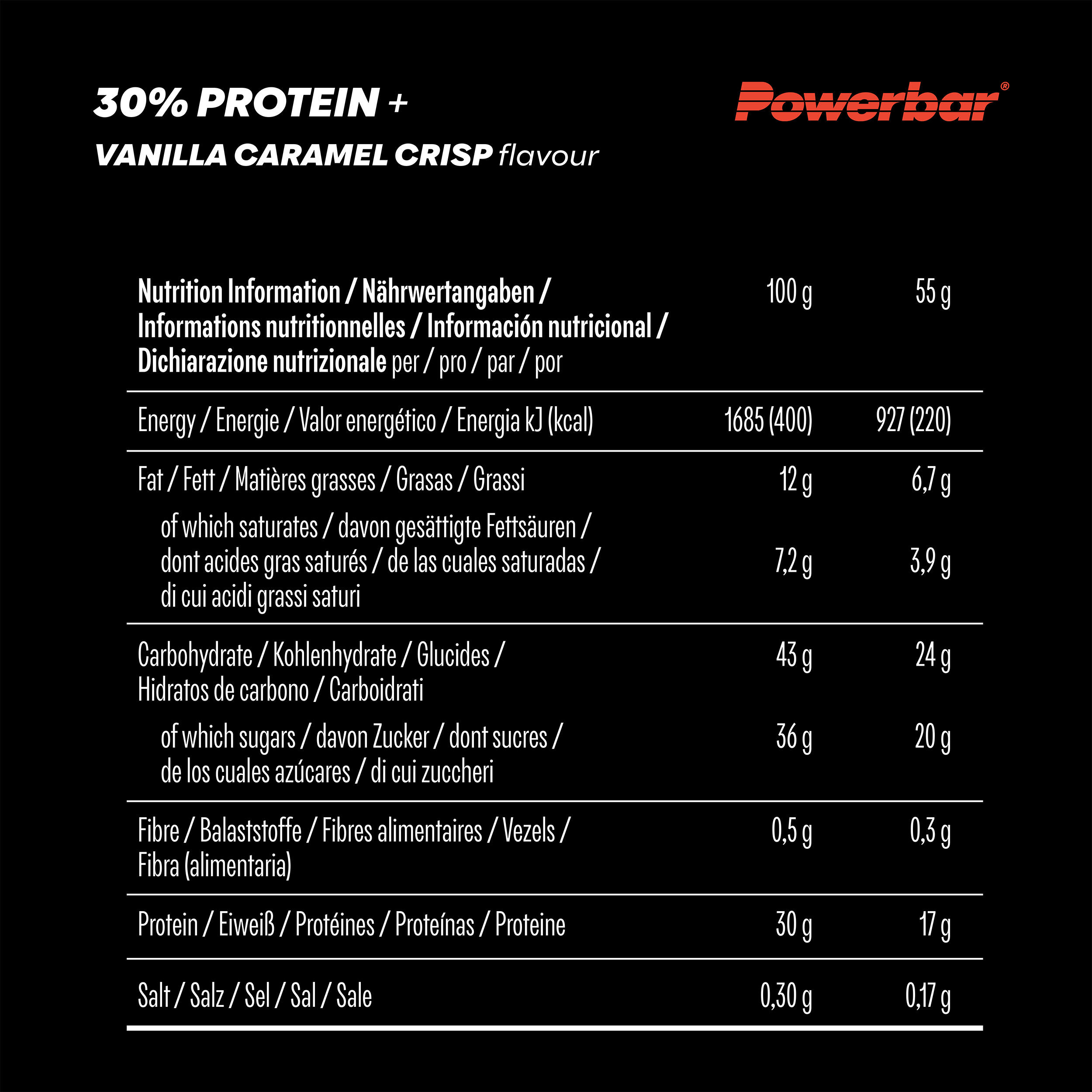 Lot de 15 Barres PowerBar ProteinPlus 30 % - Caramel- Vanilla crisp 5/7