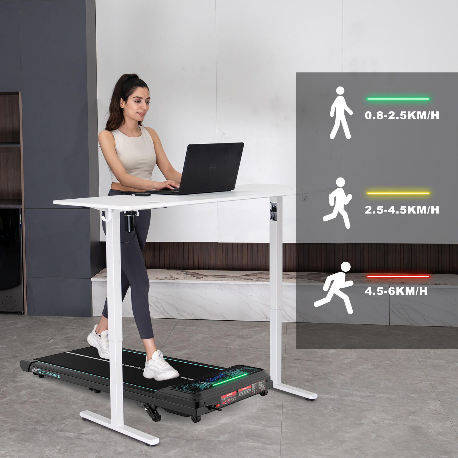 Tapis de Marche Inclinable 13.41%-3 Positions.440W,6.0km/h,Bluetooth,Lumière LED 5/6