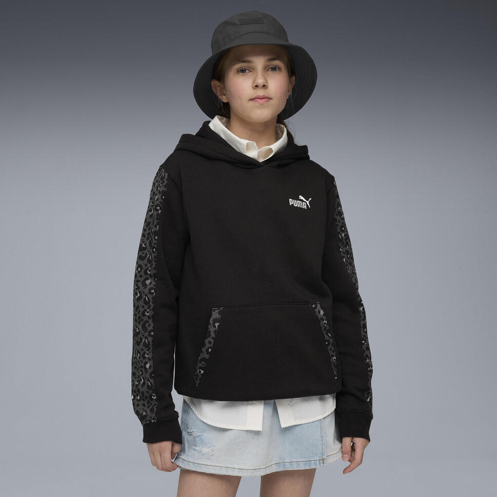Młodzieżowa bluza z kapturem Essentials ze zwierzęcym wzorem PUMA Black