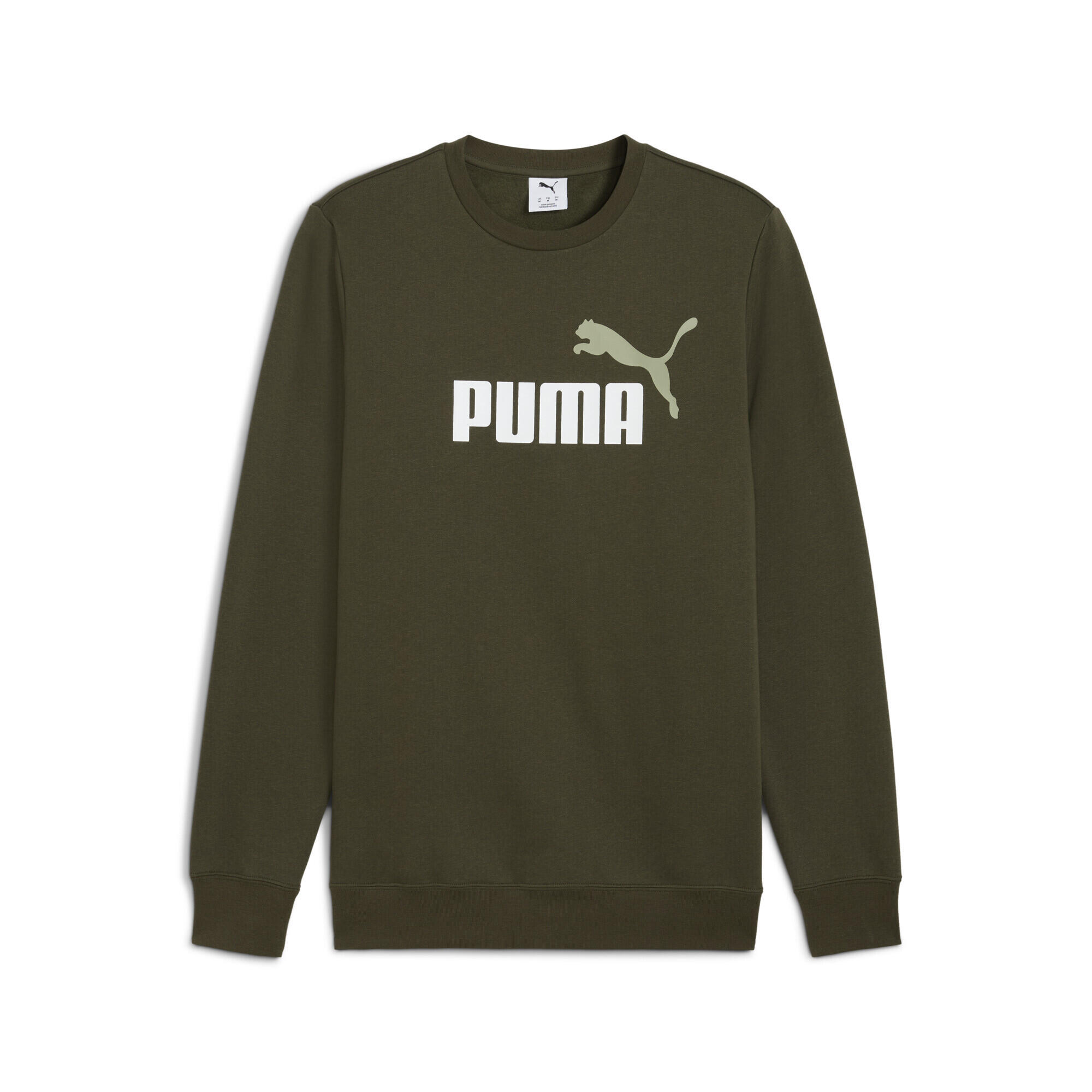 PUMA Felpa girocollo in pile con logo Essentials No. 1 da uomo PUMA Dark Olive Green