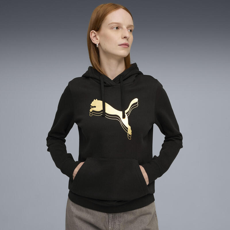 Damska bluza z kapturem ESS METALLIC PUMA Black Metallic Gold